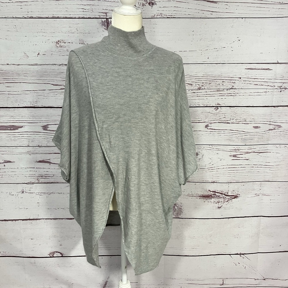 Sen Gray Cashmere Angora Blend Turtleneck Poncho Sweater One Size